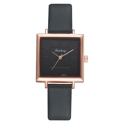 Fashionable Women's Square Watch with Leather Strap