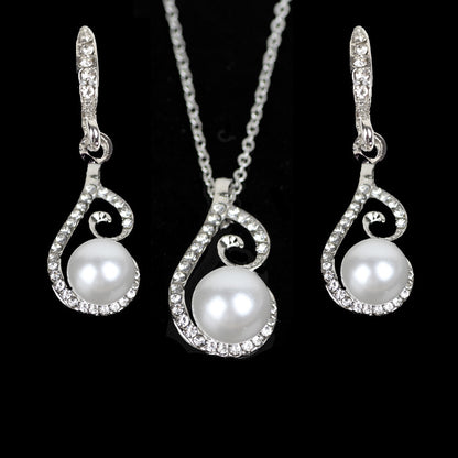 Bridal Jewelry Set with Pearl and Rhinestone Earrings