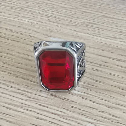 Retro Masonic Gem Titanium Steel Men's Ring